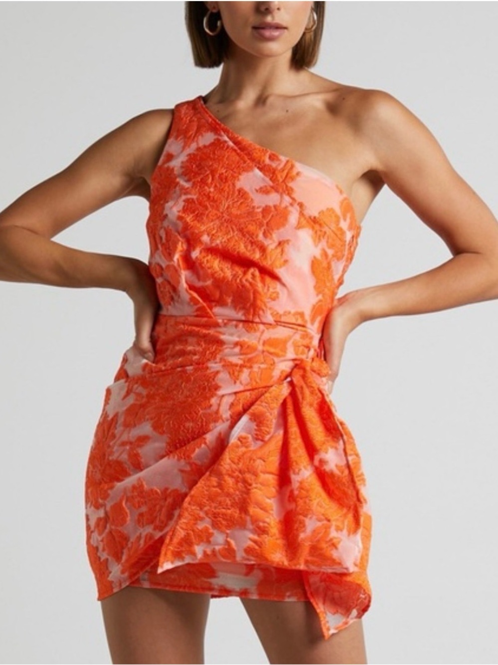 Showpo One-Shoulder Orange Floral Mini Dress